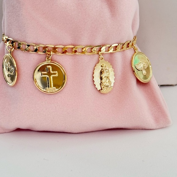 14k Gold Filled Bracelet With Religious Charms | Virgencita de Guadalupe - Picture 5 of 9